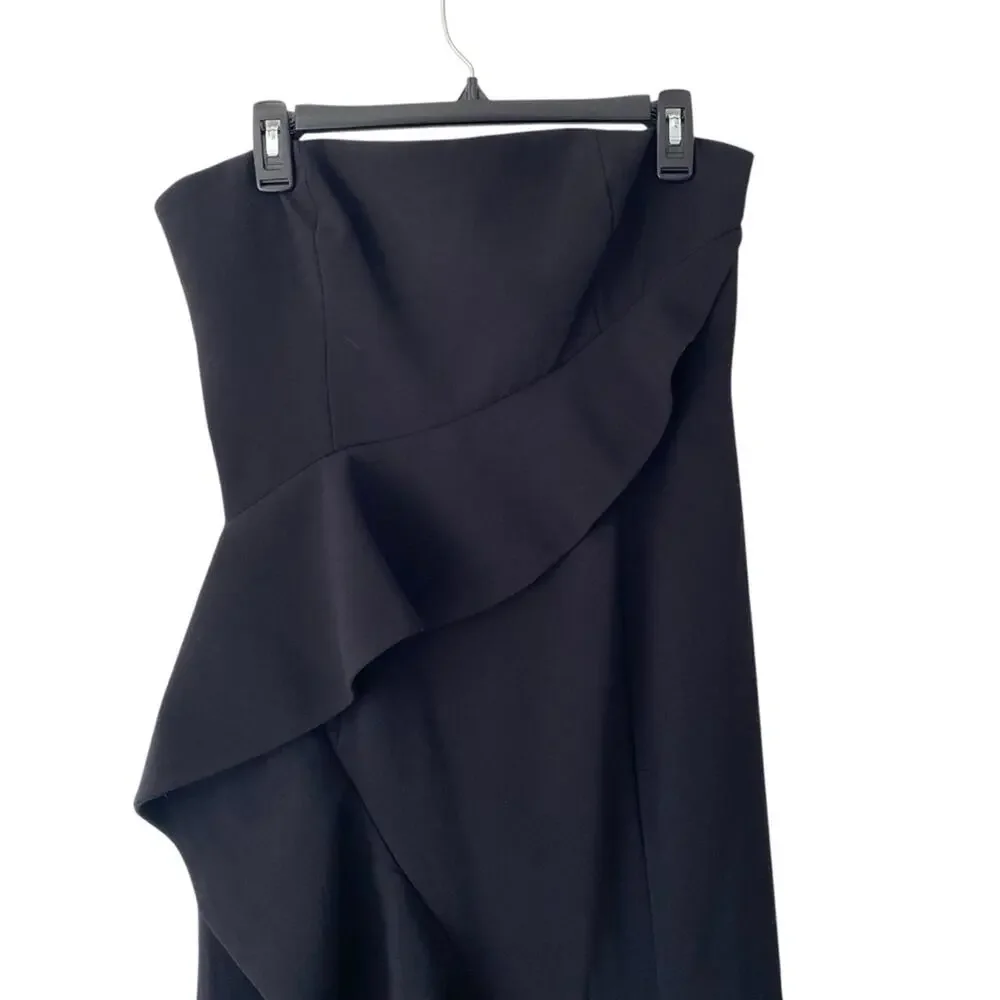 Jay Godfrey Allman Black Strapless Ruffle Gown Side Slit lined in satin size 12 - Picture 3 of 9